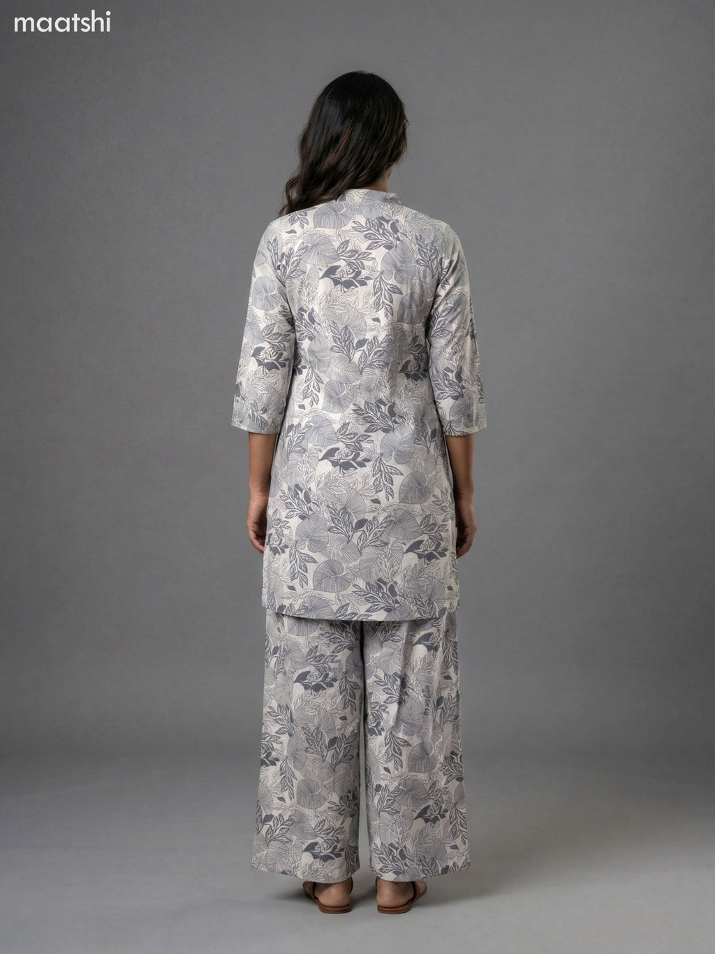 Beige and Grey Cotton Floral Printed Short Co-Ord Set