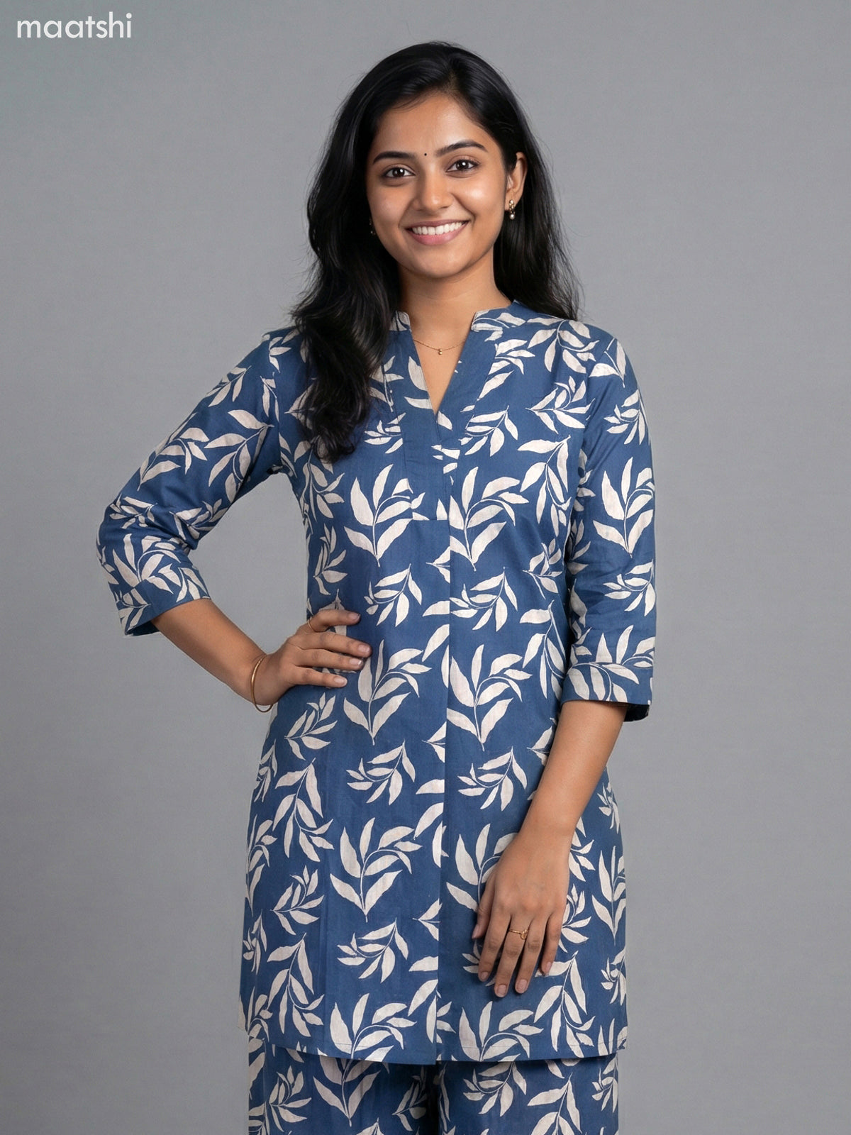 Blue and Cream Cotton Floral Printed Short Co-Ord Set