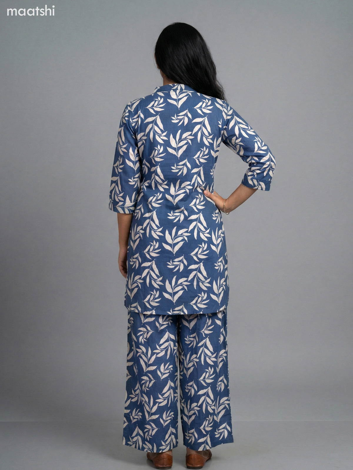 Blue and Cream Cotton Floral Printed Short Co-Ord Set