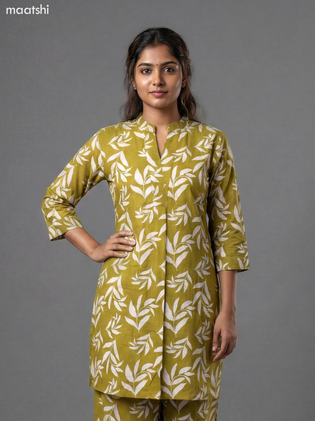 Lime Green and Cream Cotton Floral Printed Short Co-Ord Set