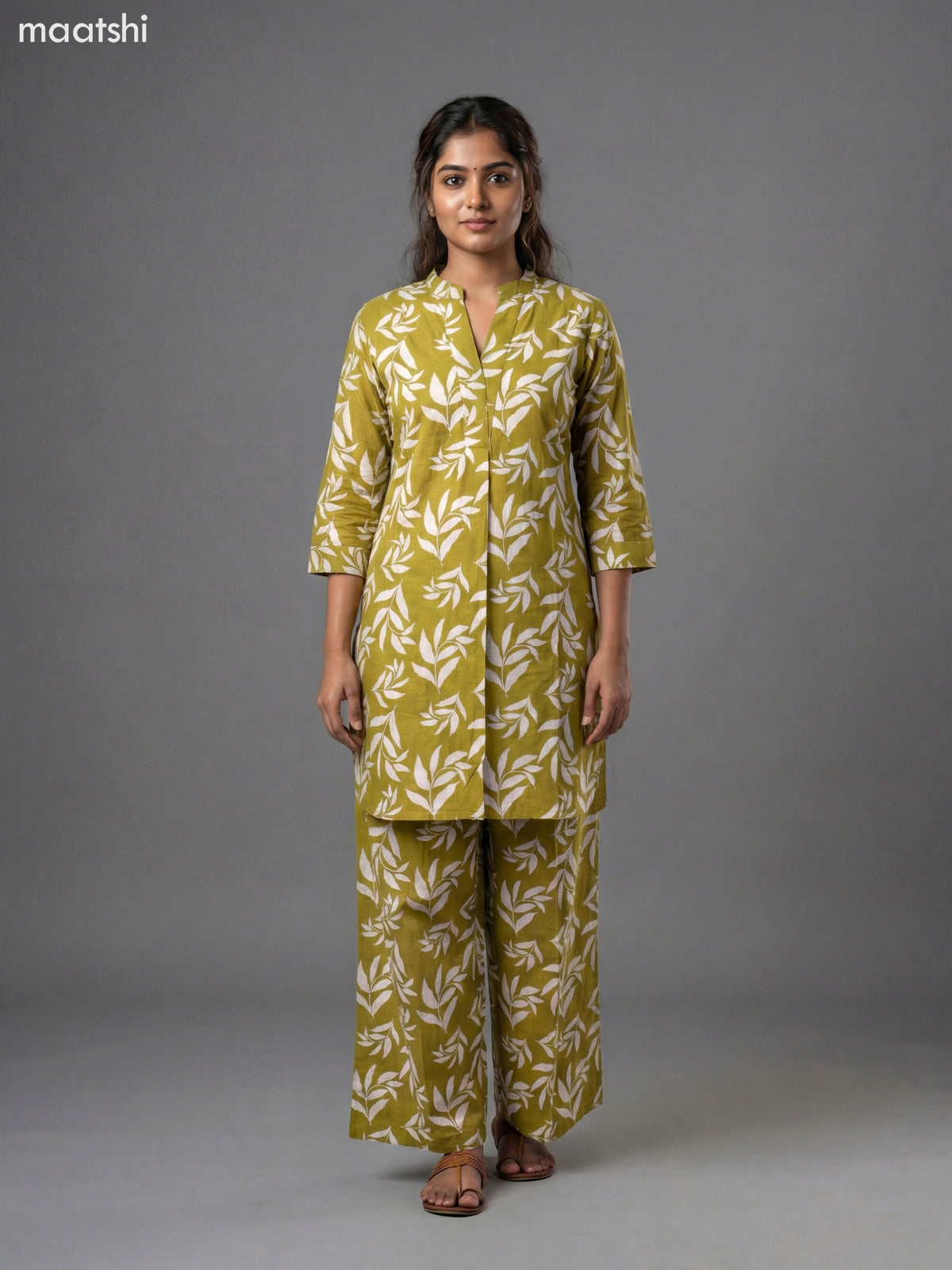 Lime Green and Cream Cotton Floral Printed Short Co-Ord Set