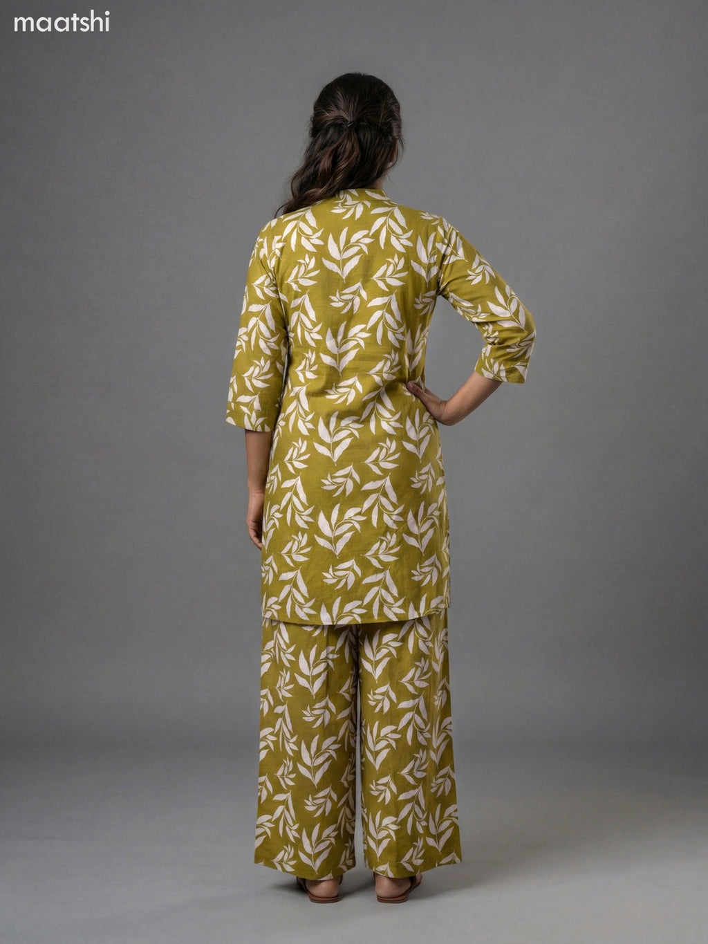 Lime Green and Cream Cotton Floral Printed Short Co-Ord Set