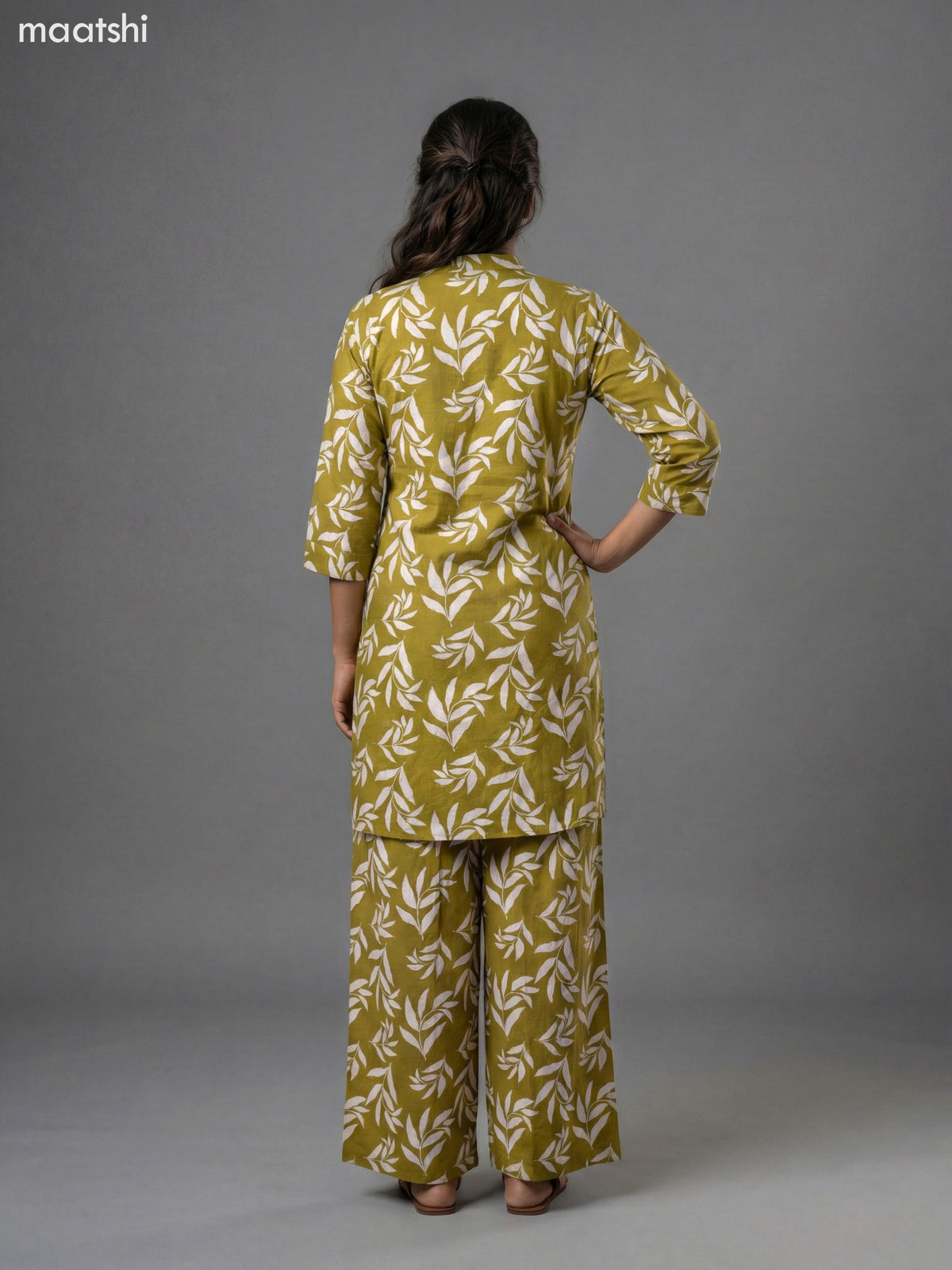 Lime Green and Cream Cotton Floral Printed Short Co-Ord Set