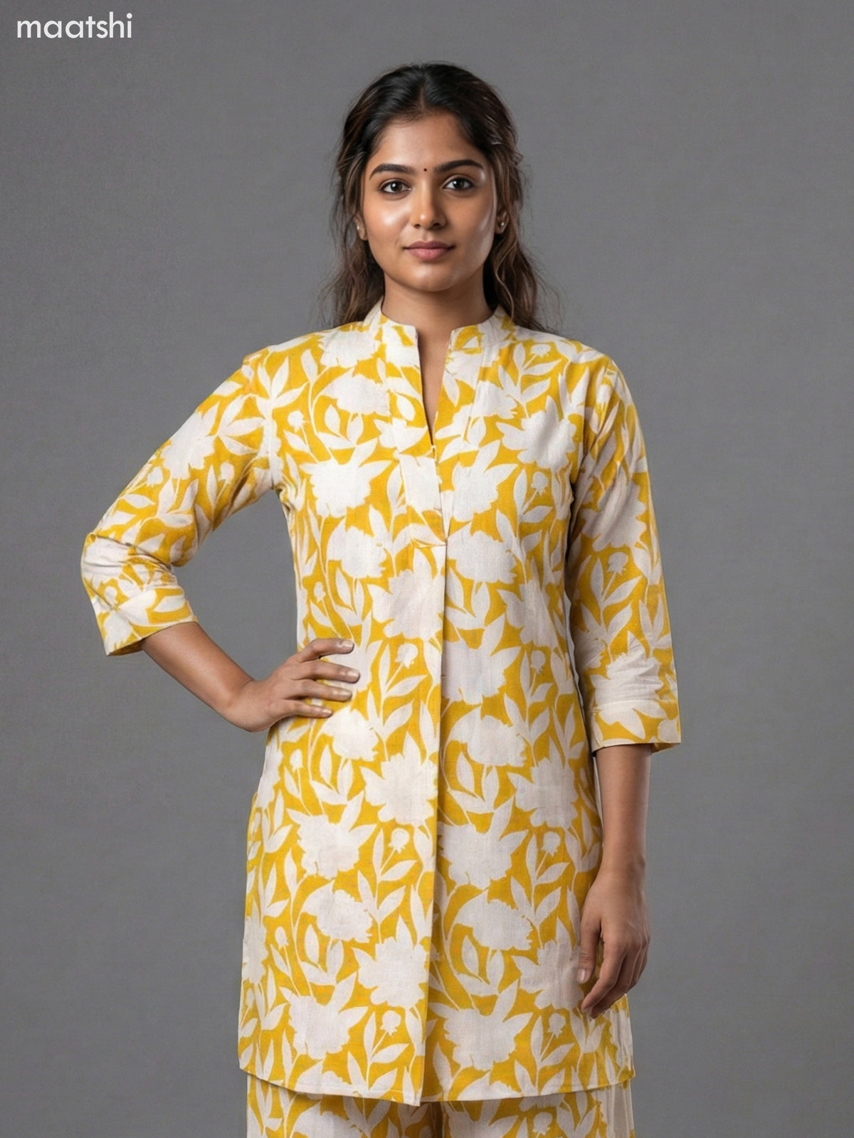 Yellow and Cream Cotton Floral Printed Short Co-Ord Set