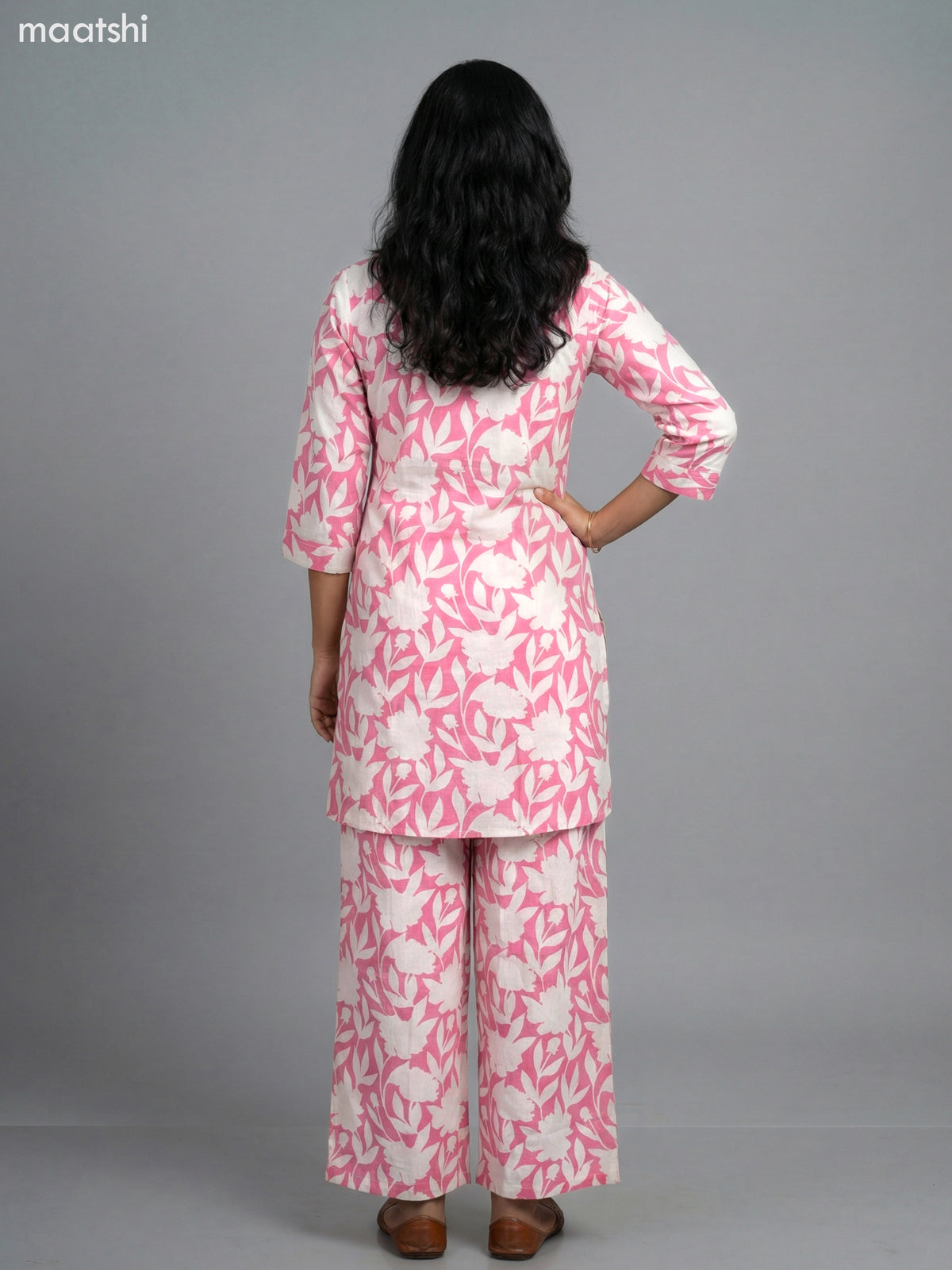 Peach Pink and Cream Cotton Floral Printed Short Co-Ord Set