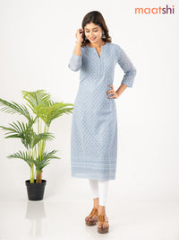 Semi georgette kurti grey with allover chikankari work & simple neck pattern without pant