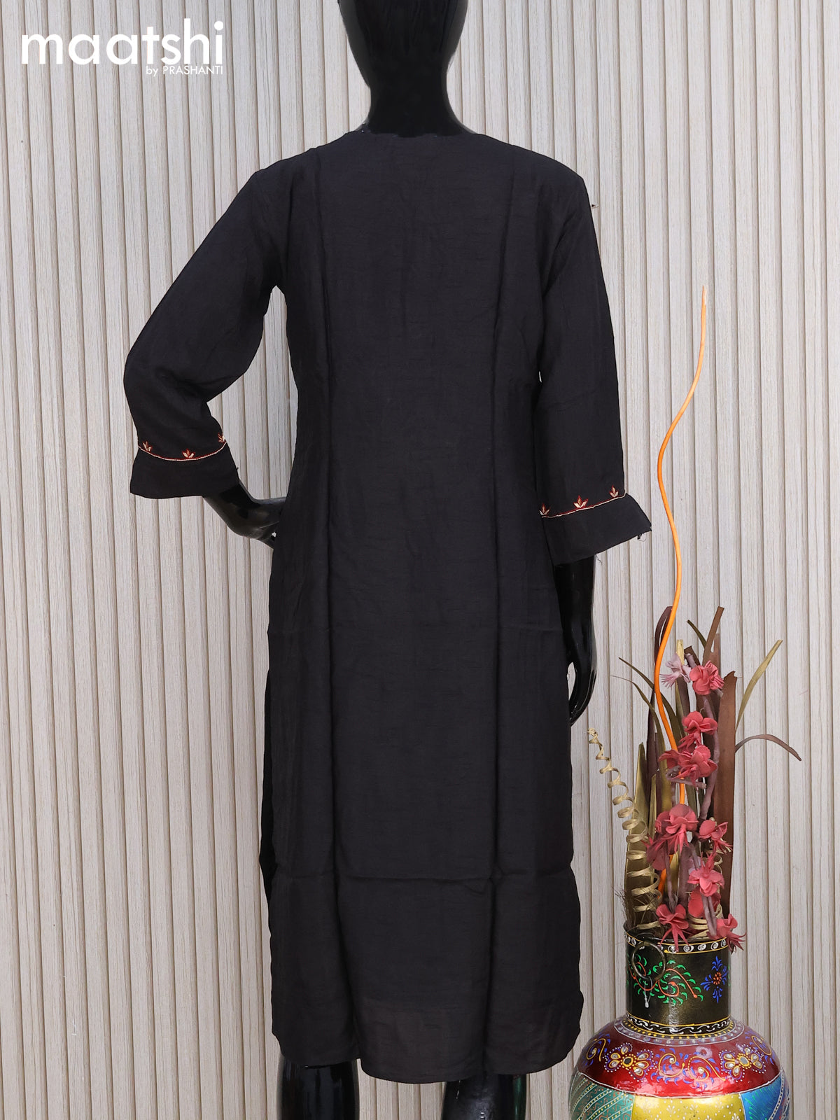 Chanderi readymade kurti black with embroidery sequin work neck pattern without pant