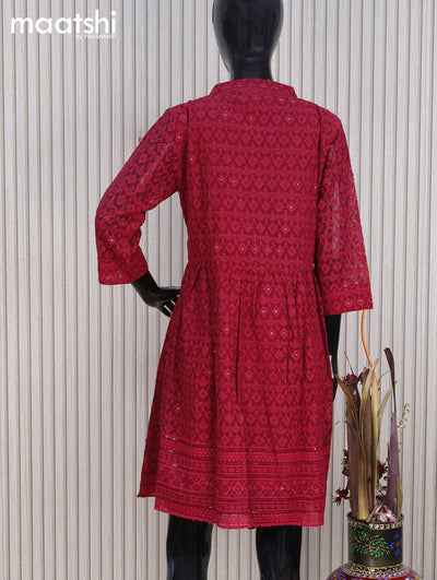 Semi georgette readymade tunic top maroon with allover chikankari work without pant