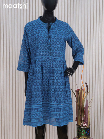 Semi georgette readymade tunic top peacock blue with allover chikankari work without pant