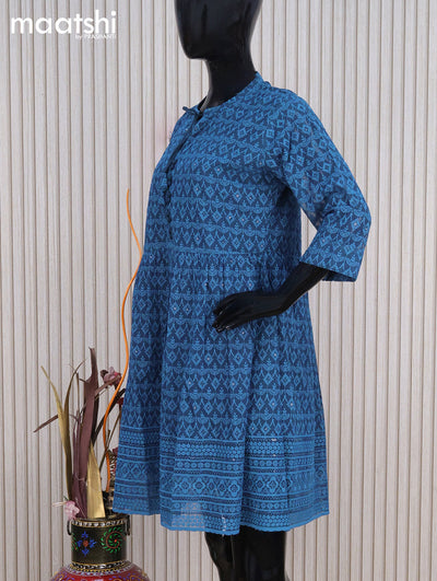 Semi georgette readymade tunic top peacock blue with allover chikankari work without pant