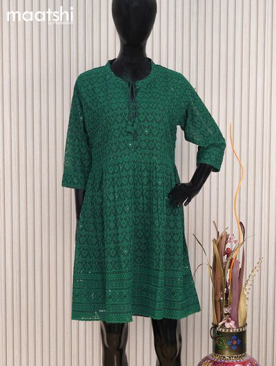 Semi georgette readymade tunic top green with allover chikankari work without pant