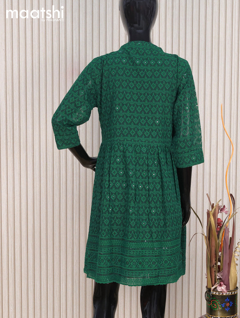 Semi georgette readymade tunic top green with allover chikankari work without pant