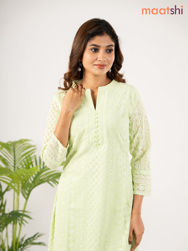 Semi georgette kurti pista green with allover chikankari work without pant