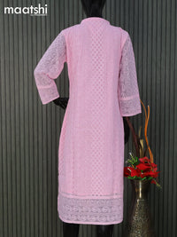Semi georgette readymade kurti light pink with allover chikankari work without pant