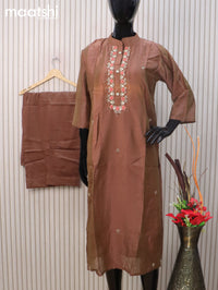 Raw silk readymade salwar suit dual shade of brown with embroidery beaded work neck pattern and straight cut pant & organza dupatta