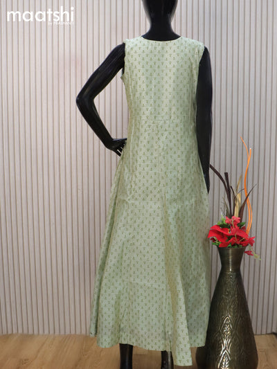 Raw silk readymade anarkali salwar suit green shade with allover prints & embroidery sequin work neck pattern and straight cut pant & chiffon dupatta sleeve attached