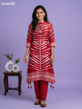 Red and Cream Art Tussar Printed Fish Cut Kurti Set