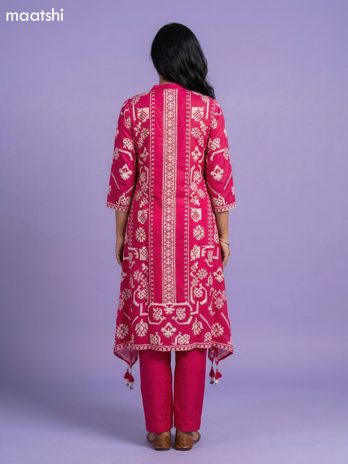 Pink Art Tussar Printed Fish Cut Kurti Set