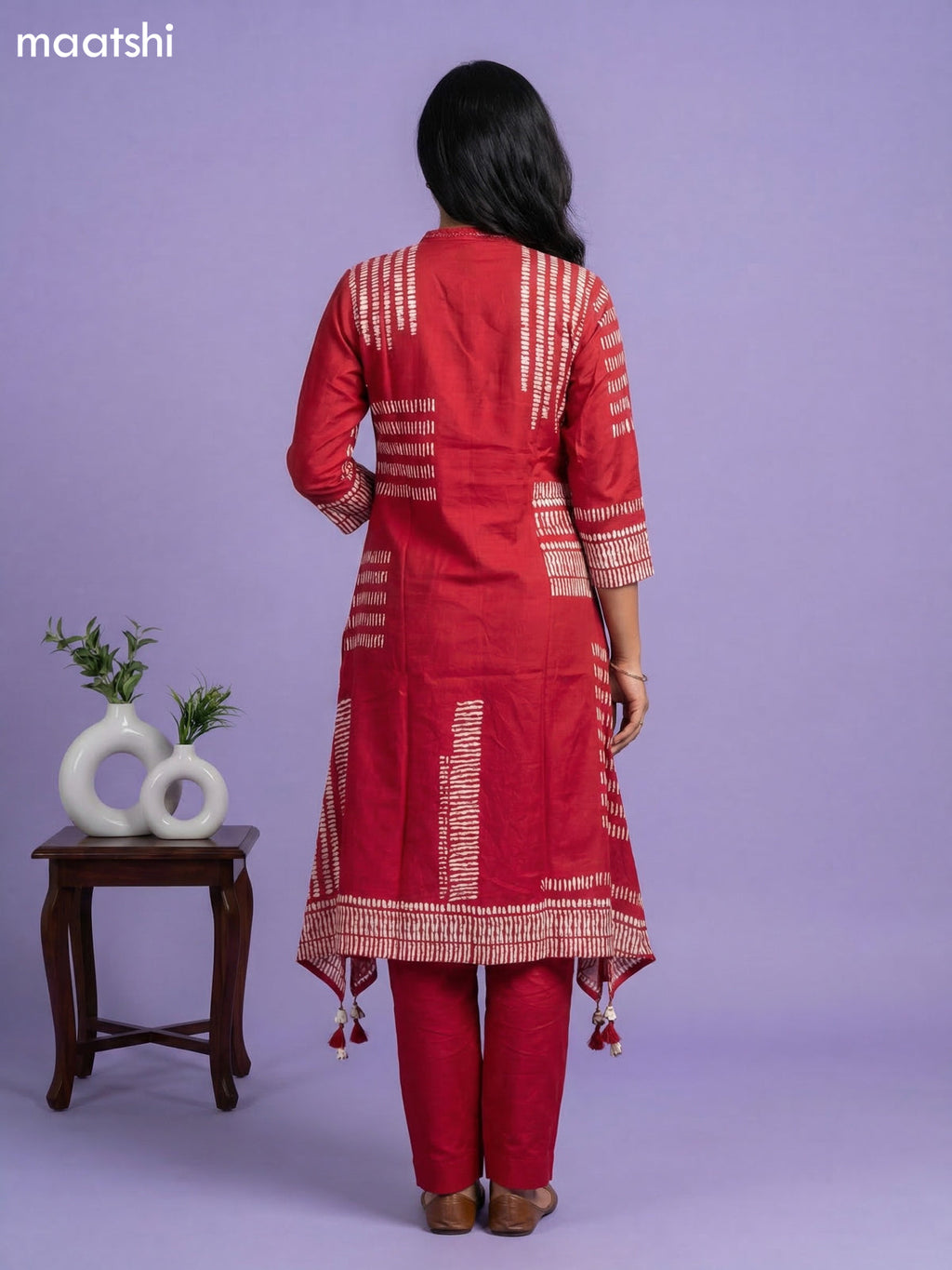Pink Art Tussar Printed Fish Cut Kurti Set