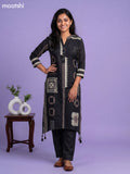 Black Art Tussar Printed Fish Cut Kurti Set
