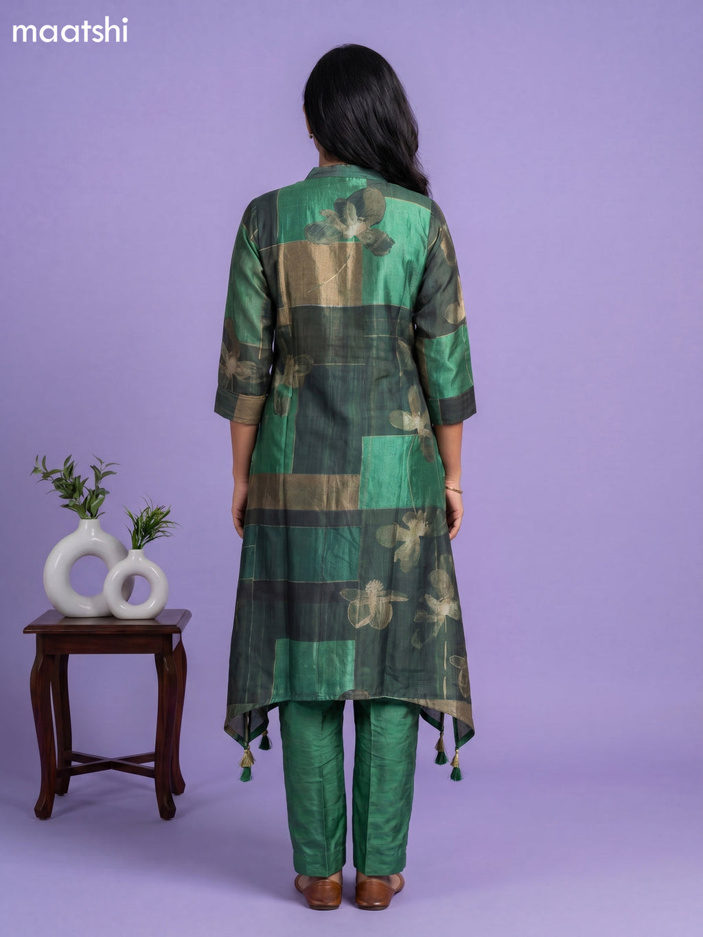 Green Art Tussar Printed Fish Cut Kurti Set
