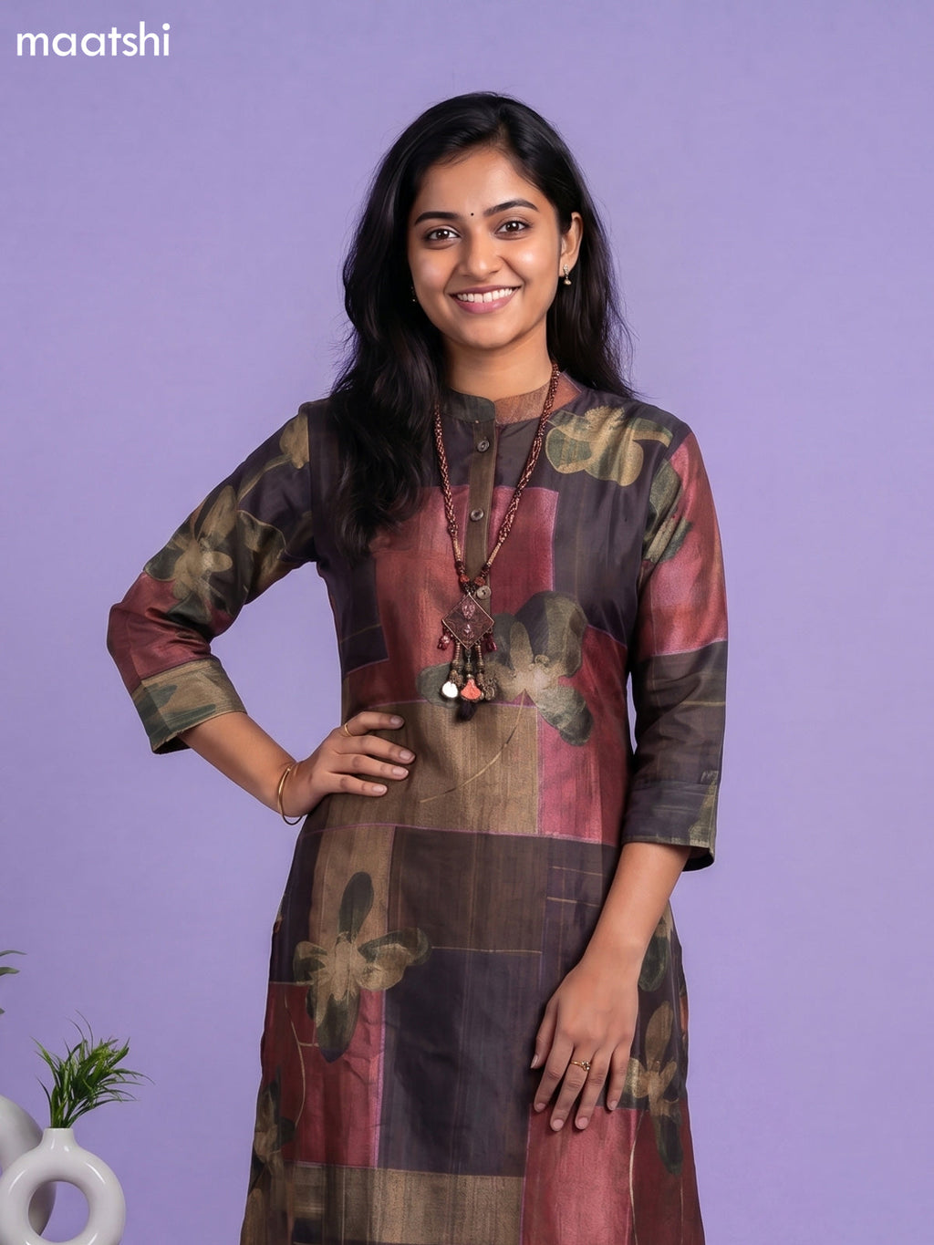 Mehendi Green and Dark Mustard Art Tussar Printed Fish Cut Kurti Set