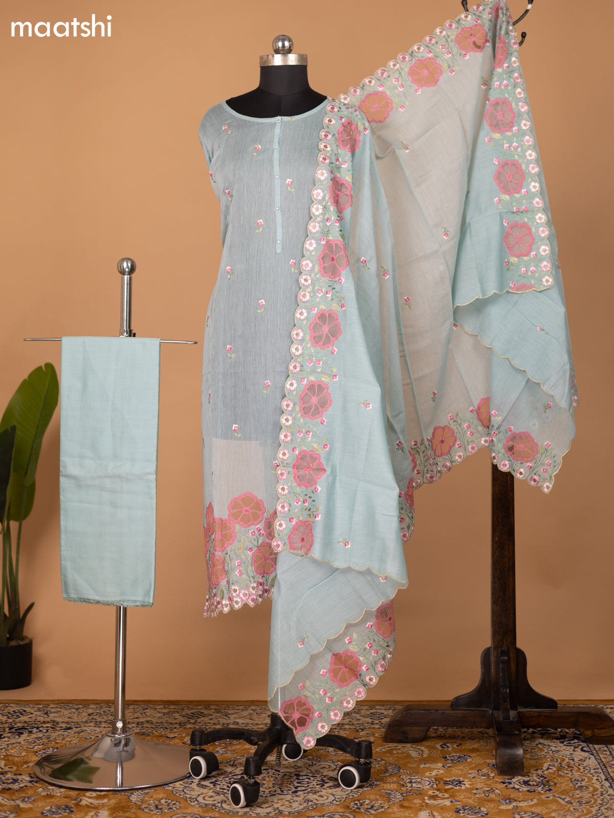 Pastel Blue Semi Stitch Mul Chanderi Dress Material With Floral Embroidery Work Pattern
