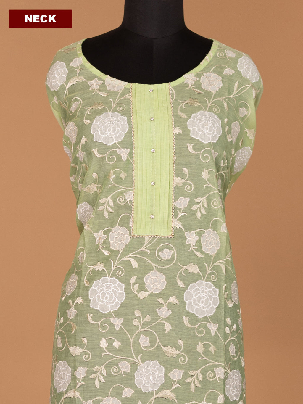 Mild Pista Green Semi Stitch Mul Chanderi Dress Material With Floral Embroidery Work Pattern