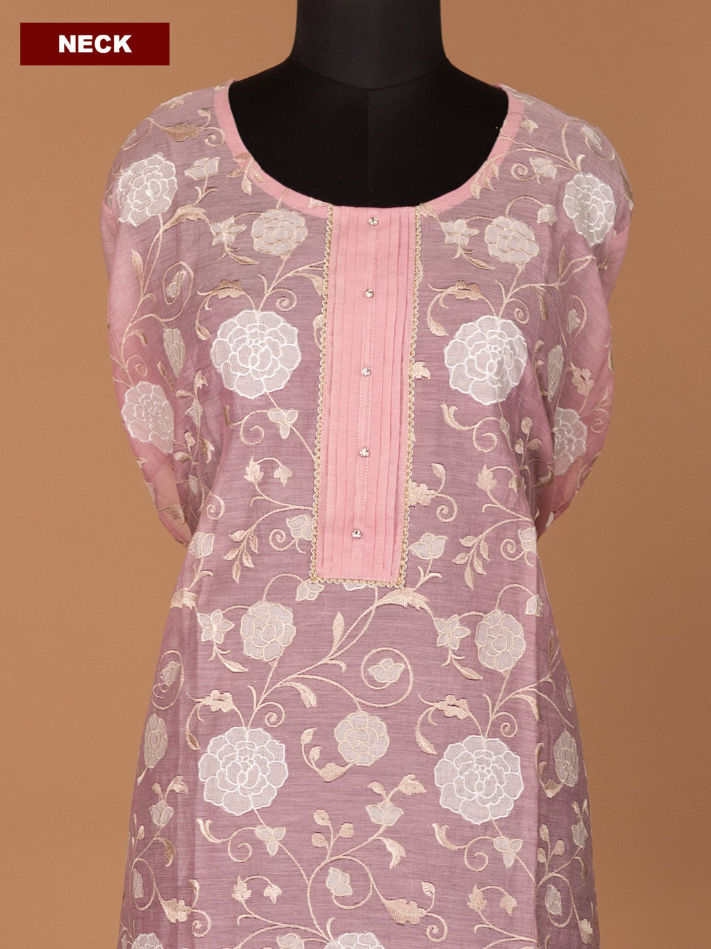 Baby Pink Semi Stitch Mul Chanderi Dress Material With Floral Embroidery Work Pattern