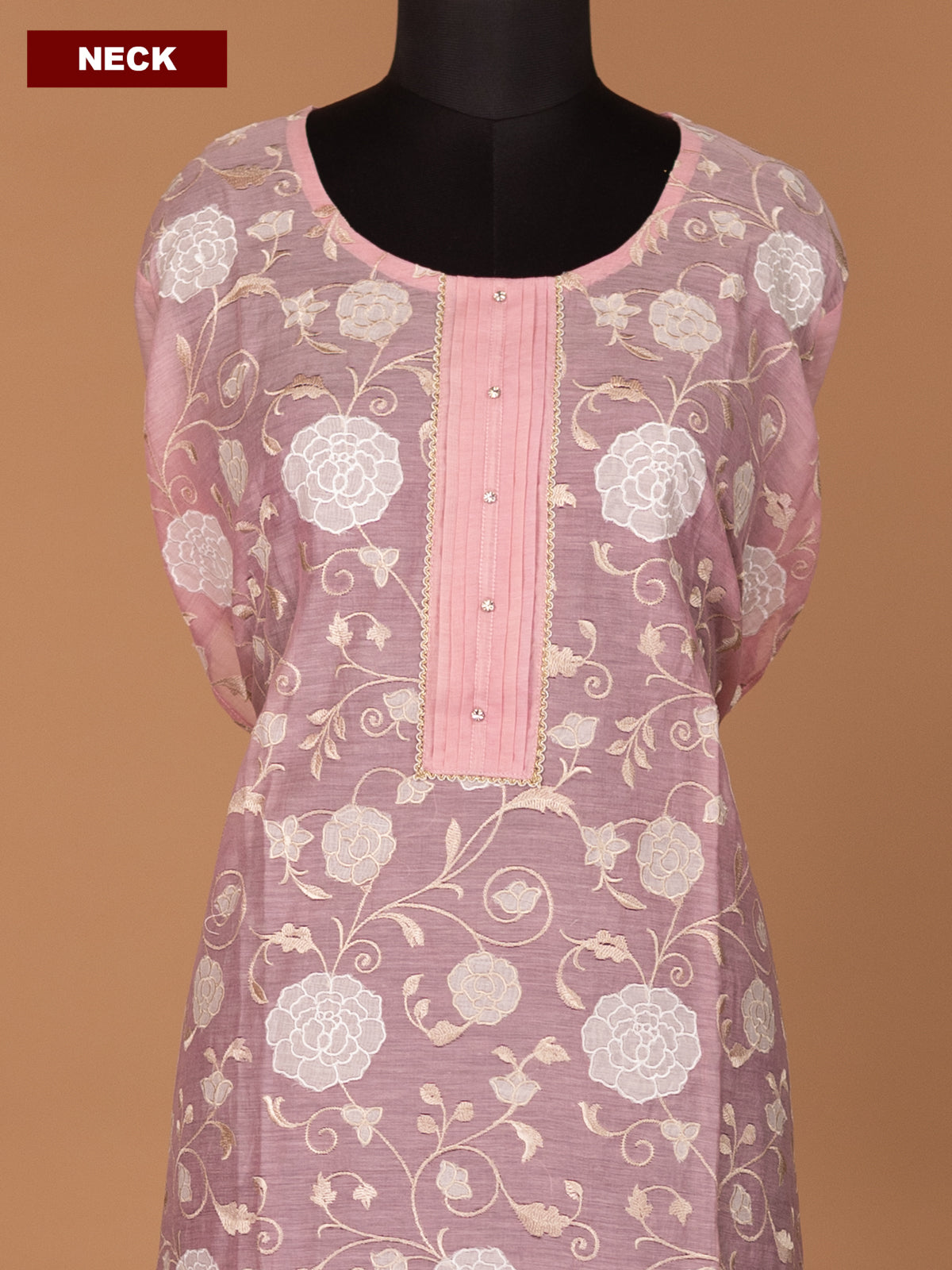 Baby Pink Semi Stitch Mul Chanderi Dress Material With Floral Embroidery Work Pattern