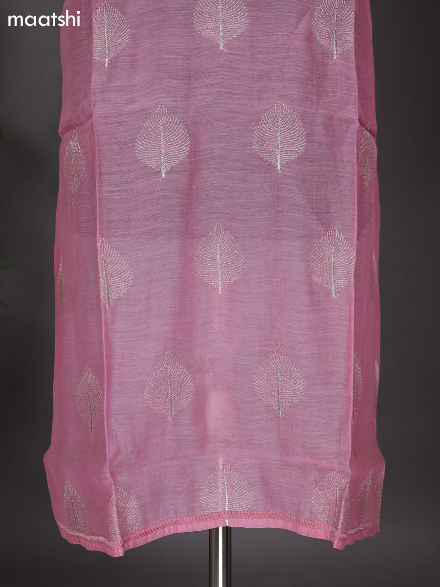 Peach Pink Semi Stitch Mul Chanderi Dress Material With Embroidery Work Pattern