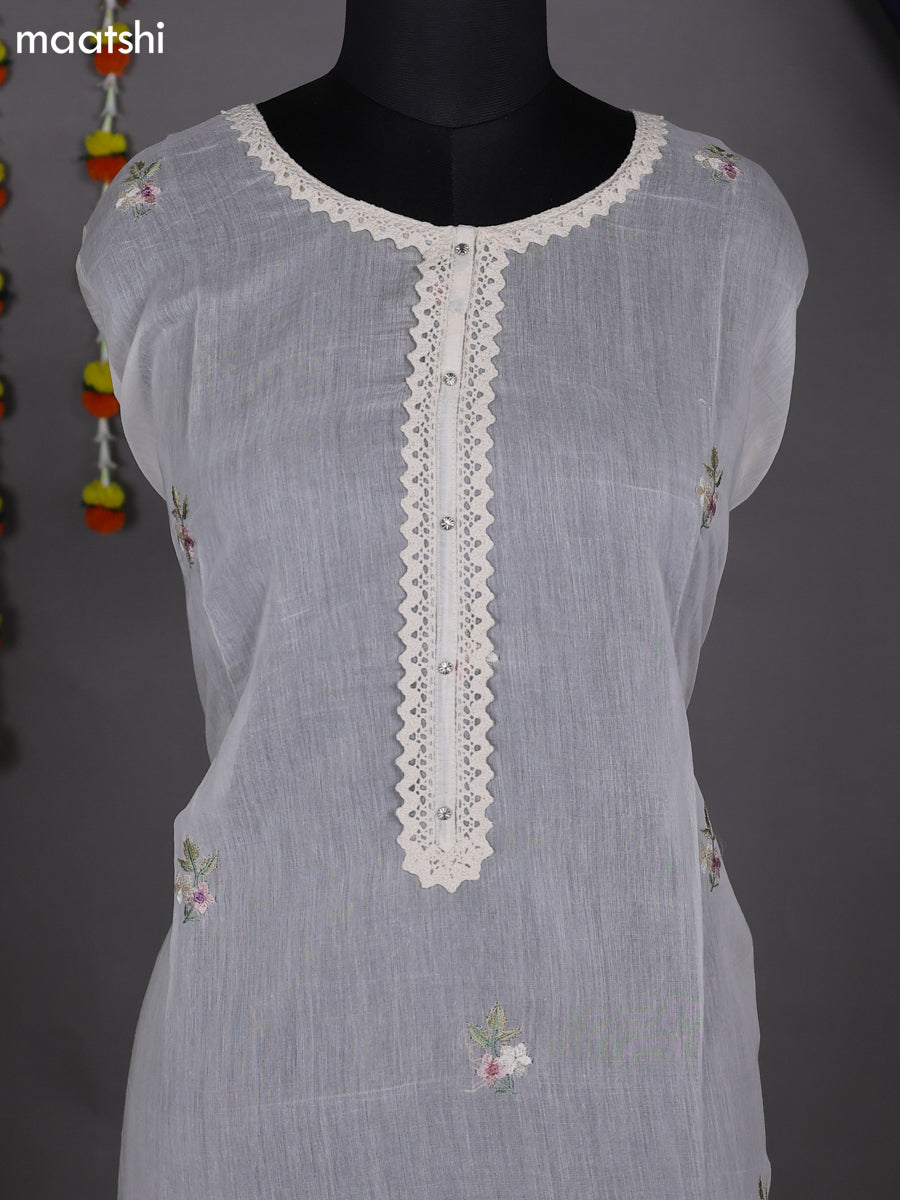 Off White Semi Stitch Mul Chanderi Dress Material With Floral Embroidery Work Butta Pattern