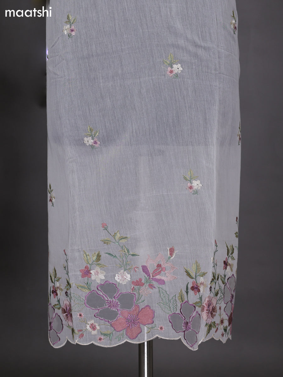 Off White Semi Stitch Mul Chanderi Dress Material With Floral Embroidery Work Butta Pattern
