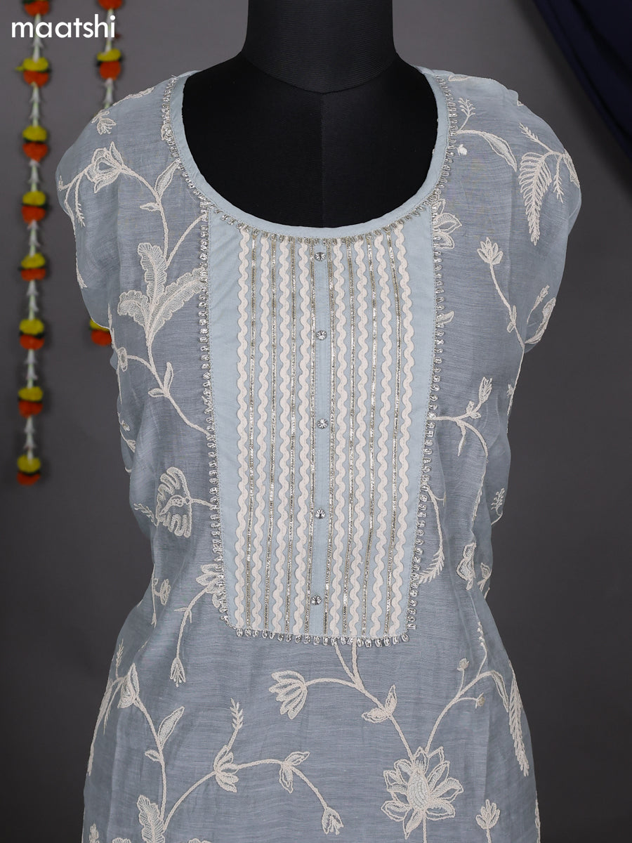 Pastel Blue Semi Stitch Mul Chanderi Dress Material With Embroidery Work Pattern