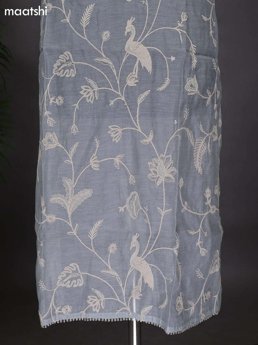 Pastel Blue Semi Stitch Mul Chanderi Dress Material With Embroidery Work Pattern