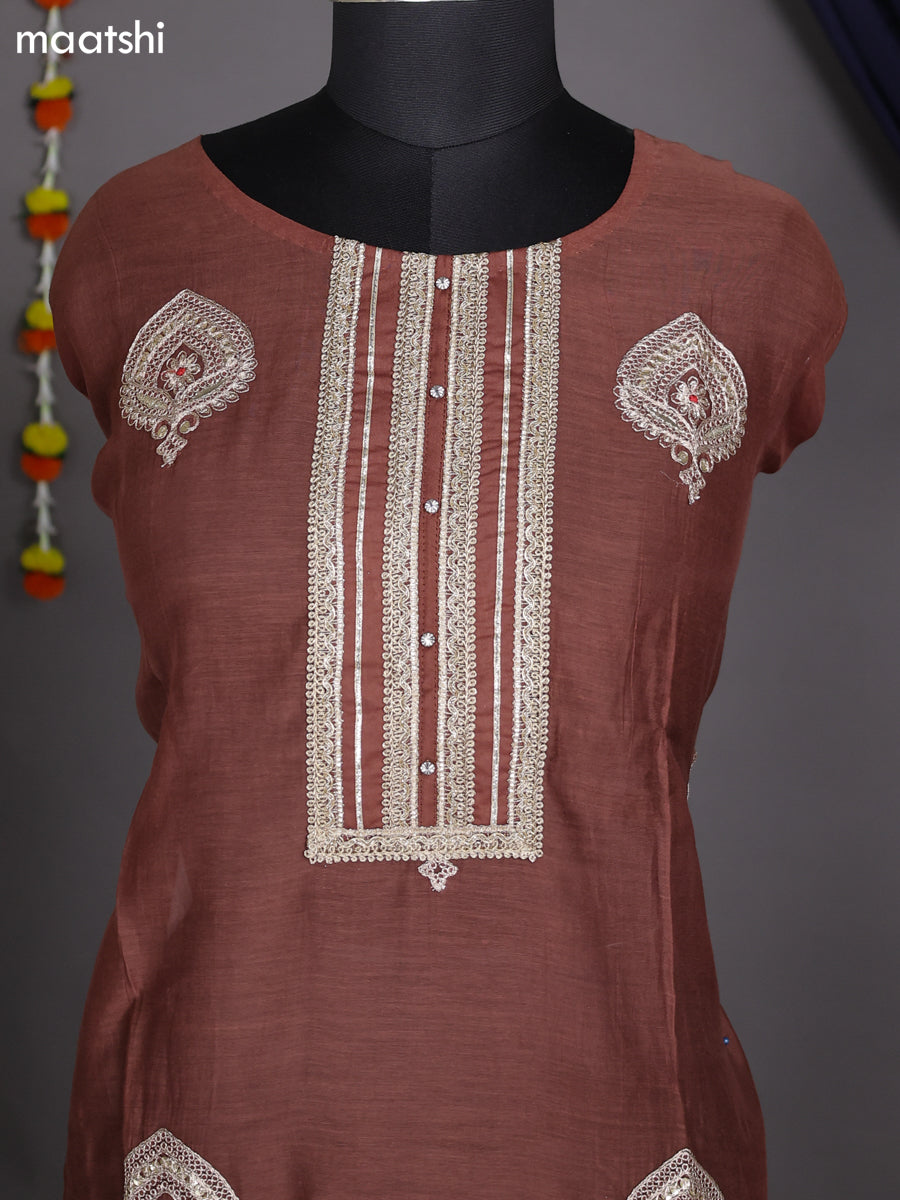 Brown Semi Stitch Mul Chanderi Dress Material With Embroidery Work Butta Pattern