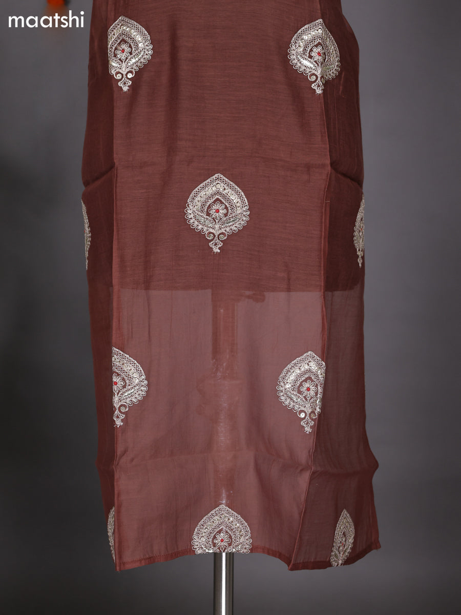 Brown Semi Stitch Mul Chanderi Dress Material With Embroidery Work Butta Pattern