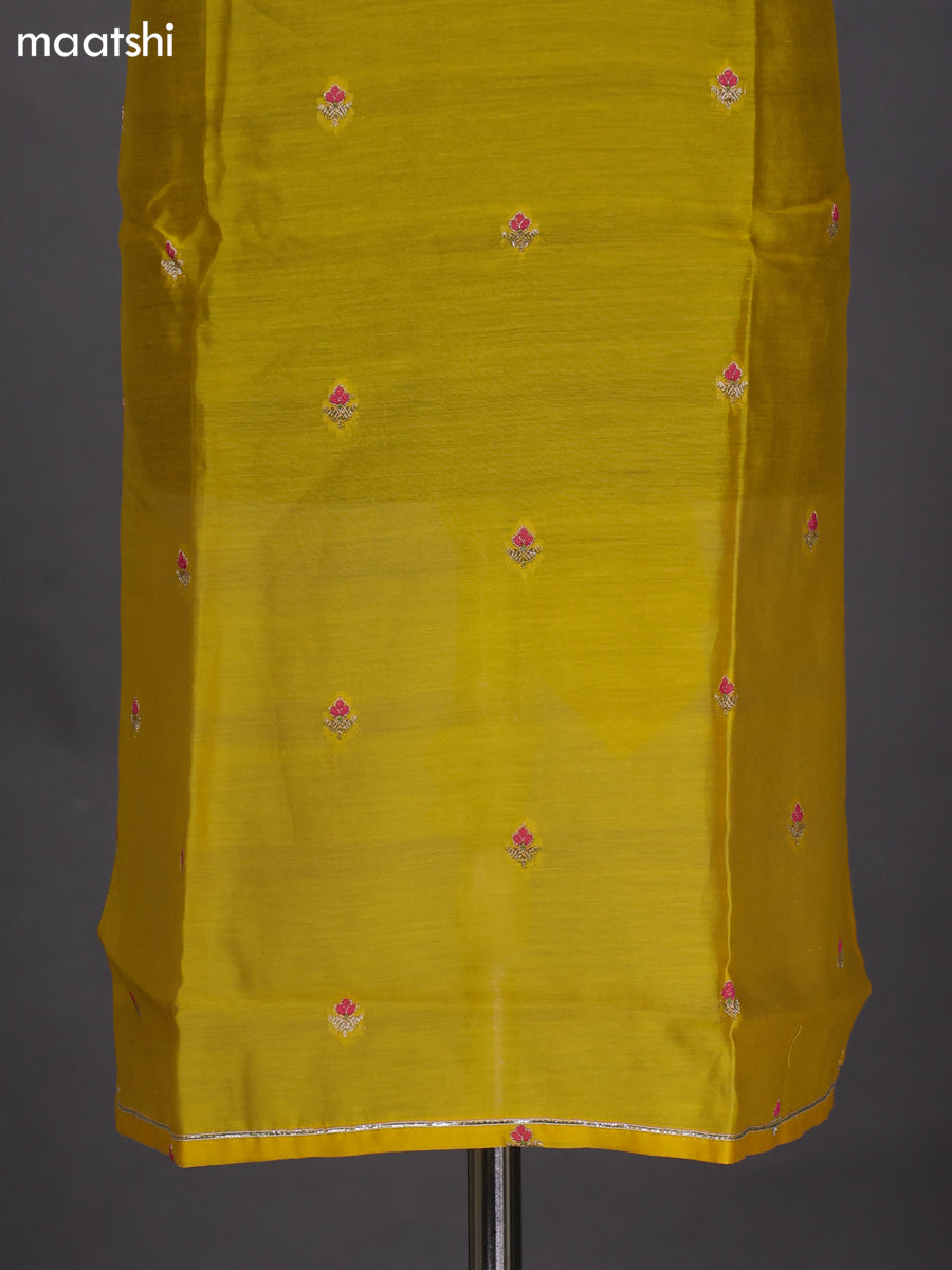 Yellow Semi Stitch Mul Chanderi Dress Material With Embroidery Work Pattern