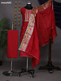 Red Semi Stitch Mul Chanderi Dress Material With Embroidery Work Pattern
