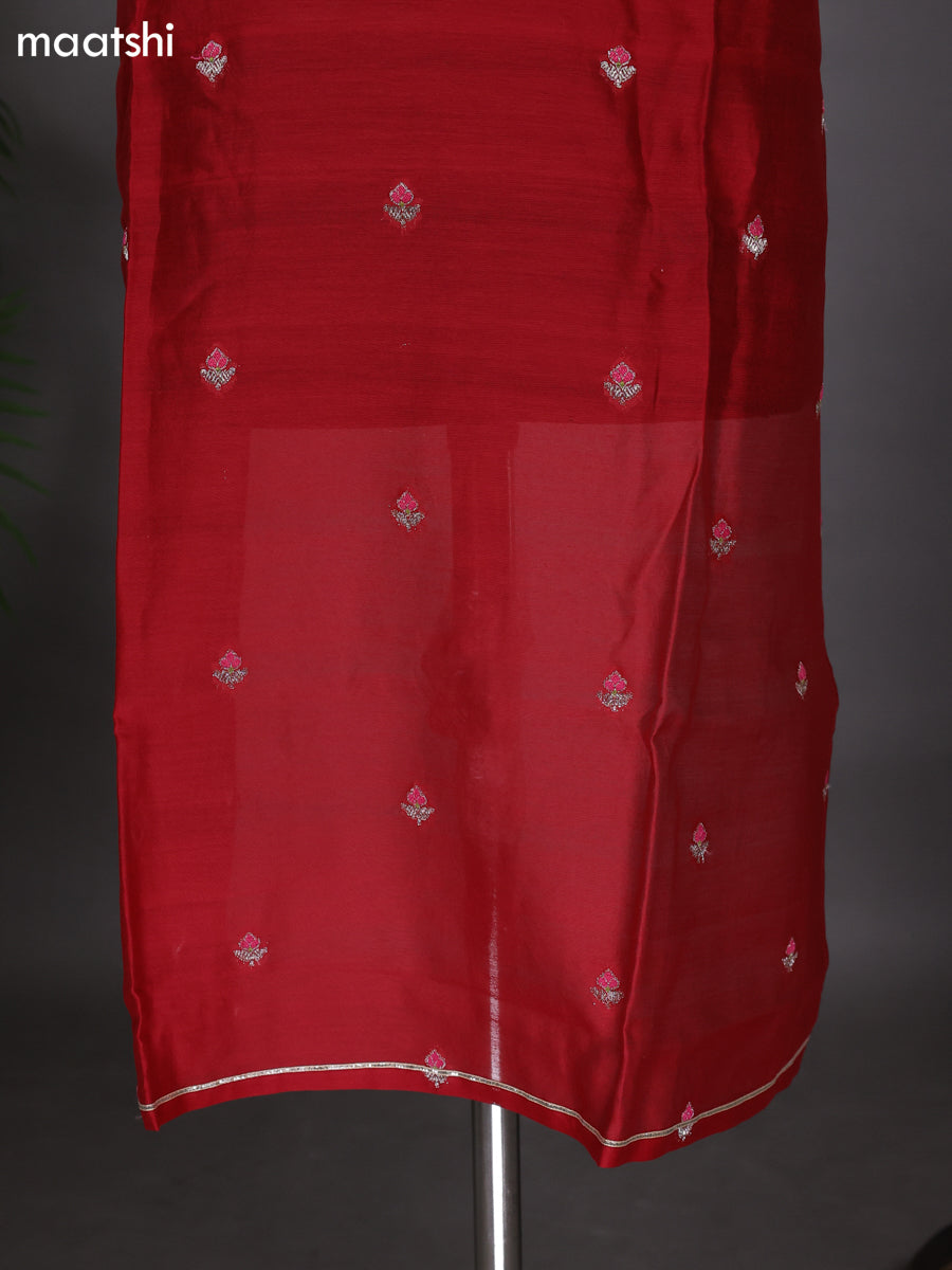 Red Semi Stitch Mul Chanderi Dress Material With Embroidery Work Pattern