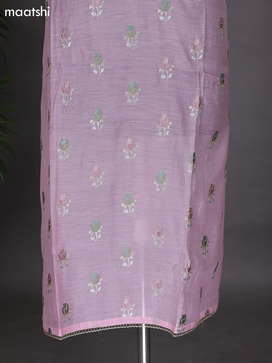 Baby Pink Semi Stitch Mul Chanderi Dress Material With Embroidery Work Pattern