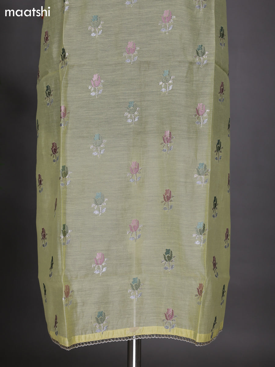 Pale Yellow Semi Stitch Mul Chanderi Dress Material With Embroidery Work Pattern