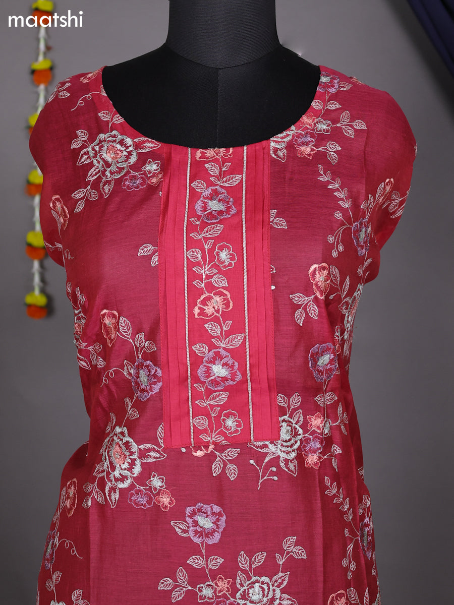 Pink Semi Stitch Mul Chanderi Dress Material With Floral Embroidery Work Pattern
