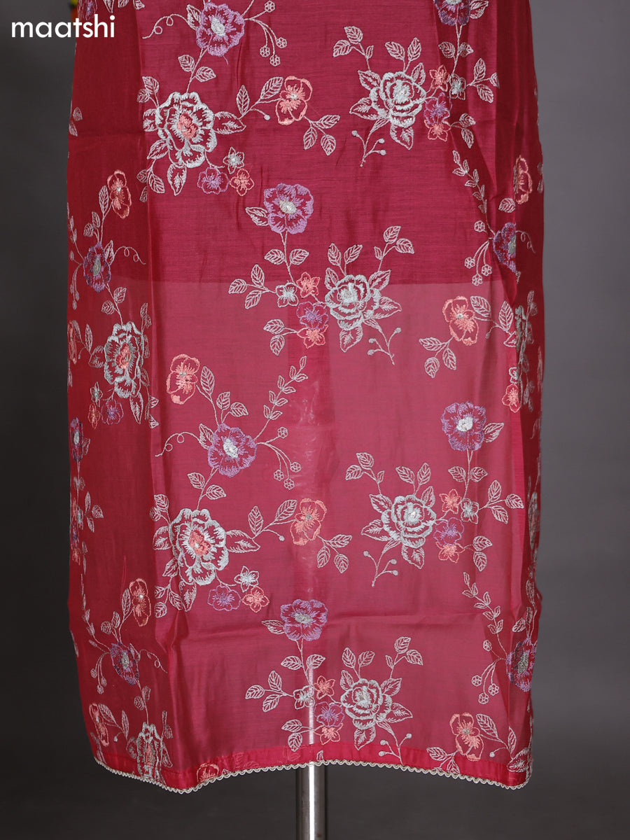 Pink Semi Stitch Mul Chanderi Dress Material With Floral Embroidery Work Pattern