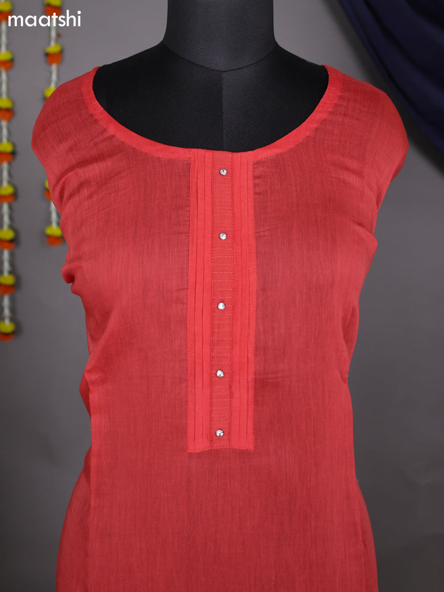 Red Semi Stitch Mul Chanderi Dress Material With Embroidery Work Pattern