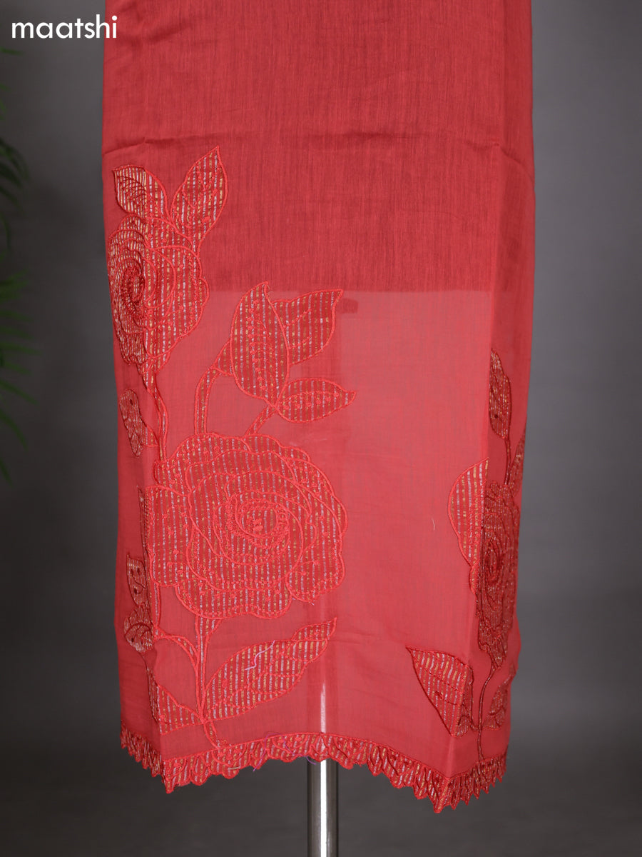 Red Semi Stitch Mul Chanderi Dress Material With Embroidery Work Pattern