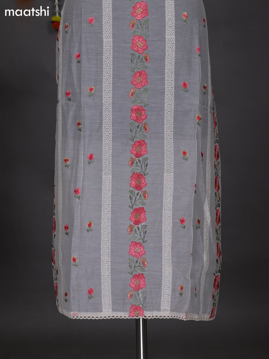 Off White Semi Stitch Mul Chanderi Dress Material With Embroidery Work Pattern