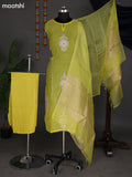 Lime Yellow Semi Stitch Mul Chanderi Dress Material With Embroidery Work Pattern