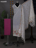 Off White and Magenta Pink Semi Stitch Mul Chanderi Dress Material With Embroidery Work Pattern