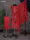 Red Semi Stitch Mul Chanderi Dress Material With Embroidery Work Pattern